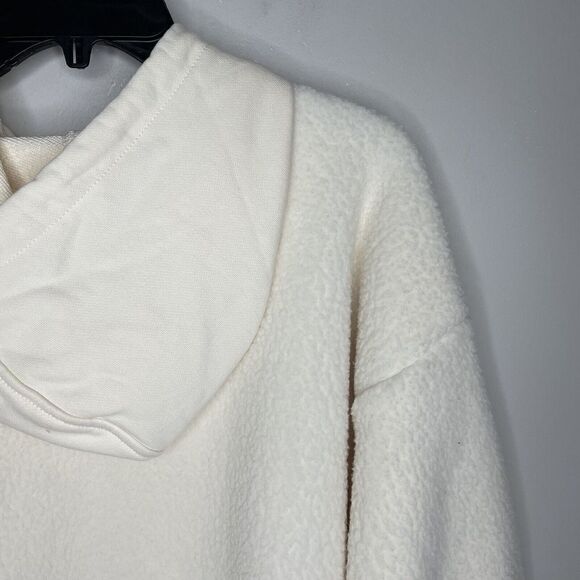 MADEWELL Womens Ivory Fleece Bubble-Sleeve Hoodie Sweatshirt EUC Pocket Cozy M - Picture 6 of 11
